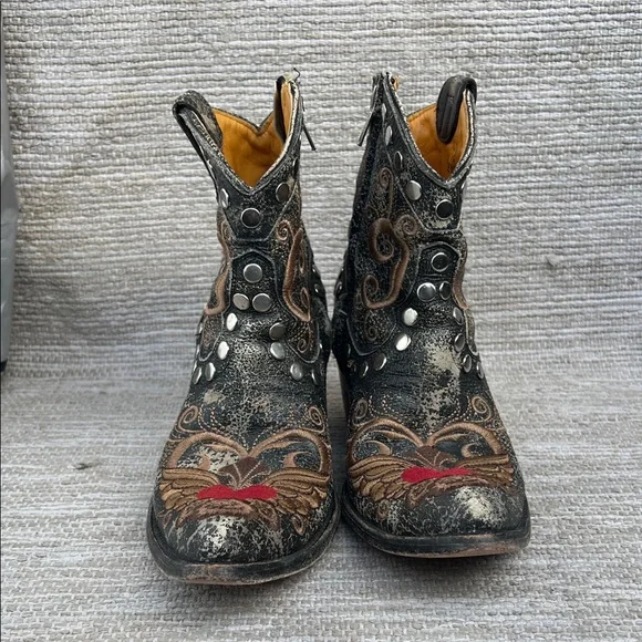 Old Gringo Little G Heart Crackle Distressed Leather Western Boots Size 7 - Picture 5 of 16